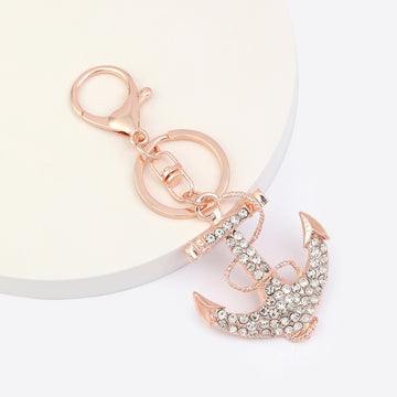 Rhinestone Anchor Keychain Rose Gold Metal Nautical Charm