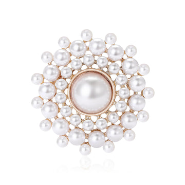 Pearl Center Floral Halo Brooch in Gold or Silver Tone