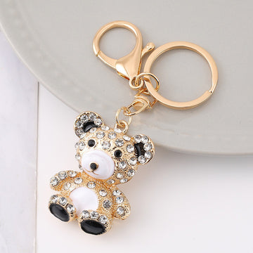 Rhinestone Teddy Bear Keychain Gold Metal Charm Two Styles