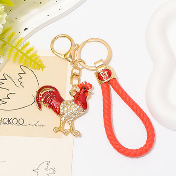 Rhinestone Rooster Keychain Metal Charm with Cord Options