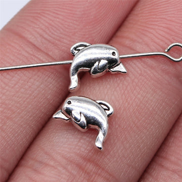 Dolphin Small Hole Bead in Antique Silver Jewelry Making Component