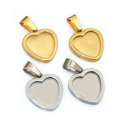 heart cabochon pendant trays arranged together on a white background