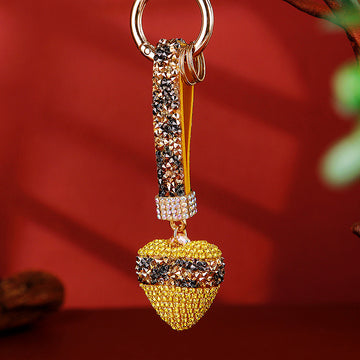 Leopard Print Strap Keychains with Crystal Hearts, Metal