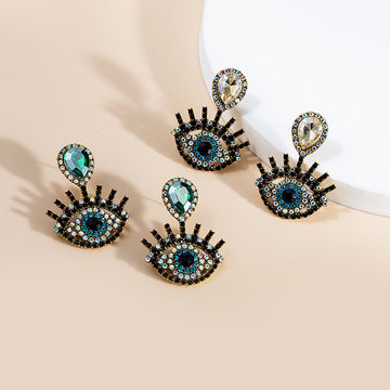 Rhinestone Evil Eye Earrings Pink Teardrop Blue Square Styles