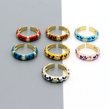 Gold Tone Enamel Leopard Pattern Adjustable Rings in Seven Colors