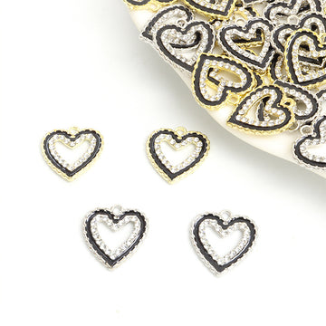 Enamel-Look And Crystal-Accented Gold Silver Heart Alloy Pendant Components in 2 Styles