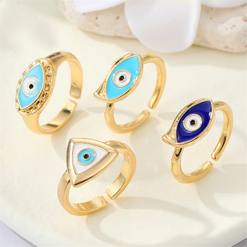 Gold Tone Enamel Evil Eye Open Rings in Five Shapes