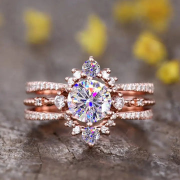 Rose Gold Crown Halo Multi Band CZ Finger Ring Sizes 6-10