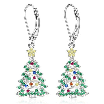 Multicolor Crystal Christmas Tree Leverback Drop Earrings