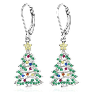 Multicolor Crystal Christmas Tree Leverback Drop Earrings