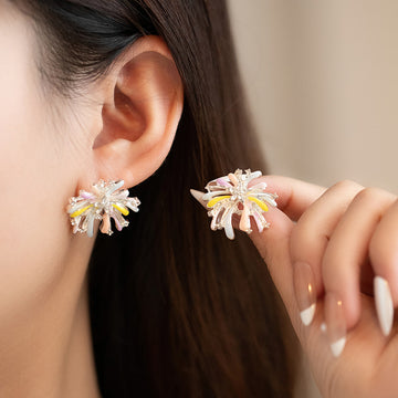 Pastel Firework Crystal Look Statement Stud Earrings