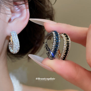 Crystal Triangle Textured Huggie Hoop Earrings Fashion Jewelry