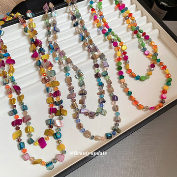 Long Multicolor Shell Crystal Bead Necklace Three Styles