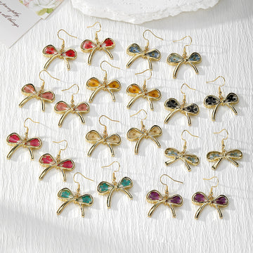 Gold Bow Dried Flower Resin Earrings Ten Color Styles