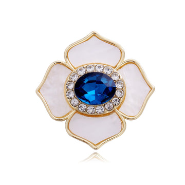 Blue White Camellia Metal Brooch Pin for Jackets and Lapels
