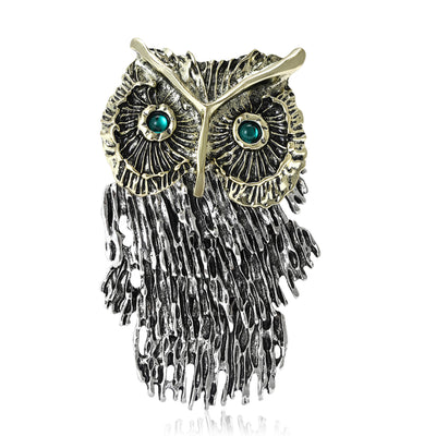 Antiqued Owl Brooch front view on a plain background