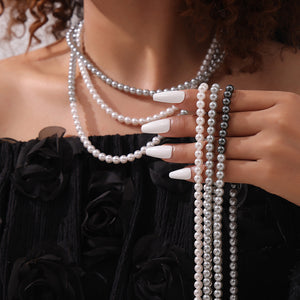 Imitation Pearl Strand Necklaces White Gray Mixed Color
