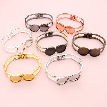 Hinged Double Round Bezel Bracelet Blanks in Six Finishes
