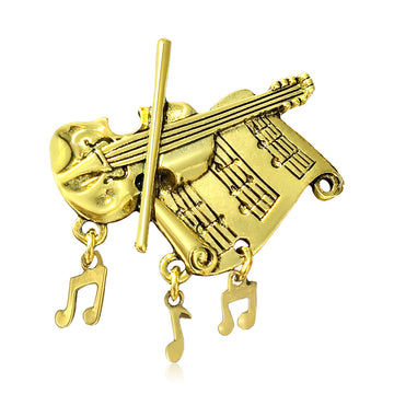Violin and Music Sheet Brooch in Gold or Silver Tone