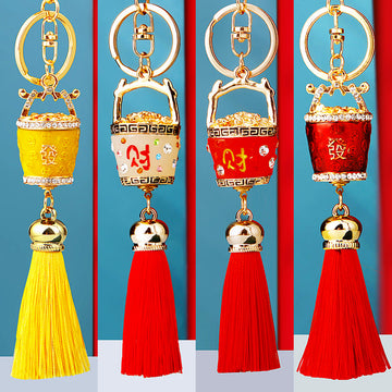 Classic and Revised Fortune Bucket Tassel Keychains in Five Color Options