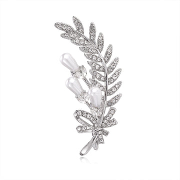 Wheat Crystal Pearl Look Metal Brooch Pin for Jackets and Lapels
