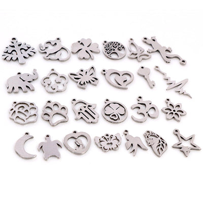 Image 1 showing stainless steel mini charms in twenty-six nature and symbol shapes in the pictured colors and forms