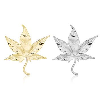 Gold and Silver Tone Textured Cannabis Leaf Novelty Brooches
