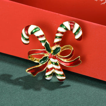 Candy Cane Bow Brooch in Striped Enamel Decorative Metal Pin