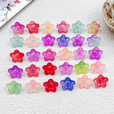 Multicolor flower beads arranged on a light background