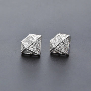 White Gold Geometric Square Pave Stud Earrings Alloy