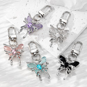 Silver-Tone Crystal Butterfly Clip Keychain in Five Wing Colors