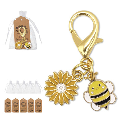 Gold daisy bee lobster clasp charm with bags and kraft tags