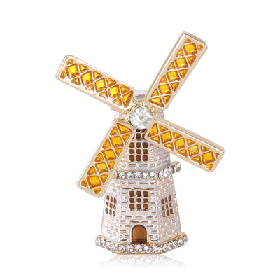 Front view of windmill silhouette set with colored rectangular crystals