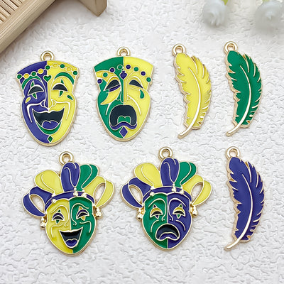 Colorful assorted shape charms arranged on a light background