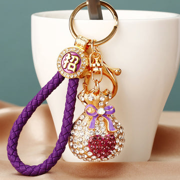 Jeweled Heart Fortune Pouch Keychains in Four Pictured Colors