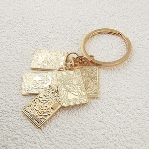 Gold Tone Mini Tarot Card Cluster Split Ring Keychain