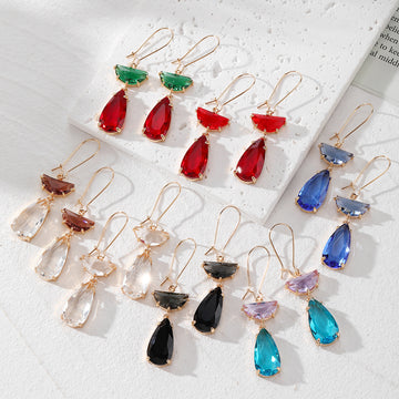 Half Moon Teardrop Crystal Drop Earrings Gold Hooks 7 Styles