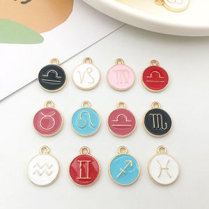 Double-Sided Zodiac Enamel Charms in Six Colors with Gold-Tone Trim