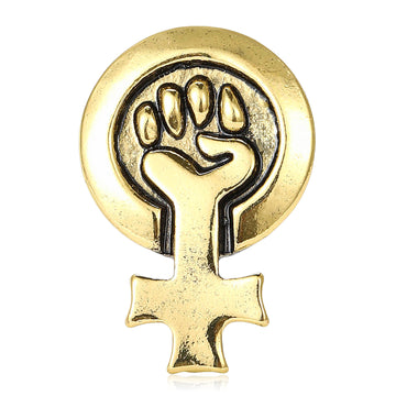 Raised Fist Female Symbol Badge Brooch Antique Gold Or Silver