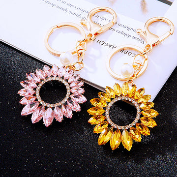 Crystal Sunflower Keychains in Yellow Pink and Assorted Color Options
