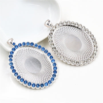 Oval Rhinestone 30x40mm Cabochon Pendant Trays in Two Colors