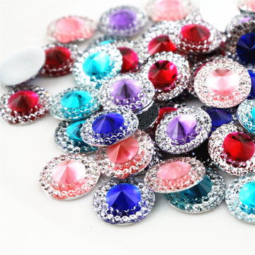 Round Double Row Rhinestone Resin Cabochons in Two Sizes