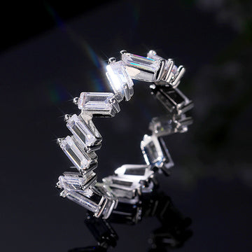Silver Tone Baguette Clear Stone Eternity Style Ring