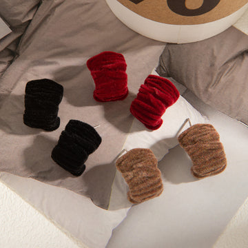 Brown and Red Crinkled Flocked Statement Stud Earrings