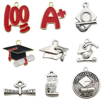 Alloy Metallic Graduation Theme and Graduation Cap Metal Charms with 13 Listed Options