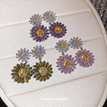 Colorful Daisy Crystal Drop Stud Earrings Fashion Jewelry