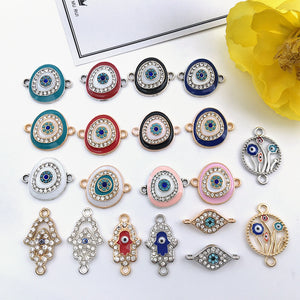 Evil Eye Connector Charms with Rhinestones in Gold and Silver Tone