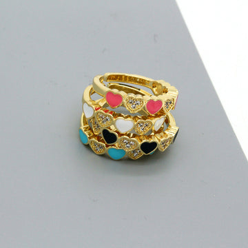 Gold Tone Crystal and Enamel Heart Adjustable Open Rings in Four Colors