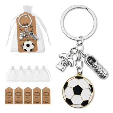 Soccer Ball Jersey Cleat Keychain Silver Ring Three Charms