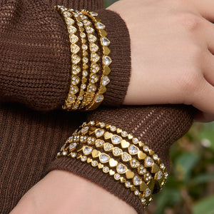 Crystal Heart Hinged Bangles in Gold and Silver Tone